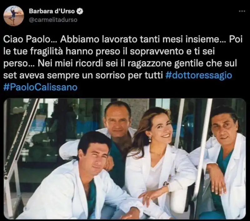 il tweet di barbara d'urso dopo la morte di calissano