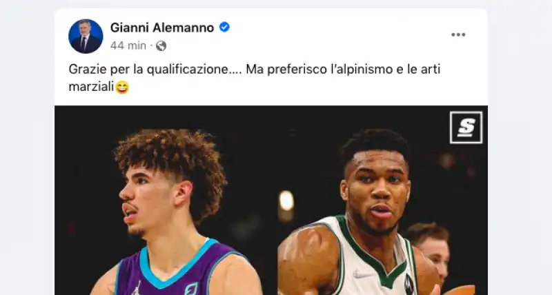 LA RISPOSTA DI ALEMANNO AL TAG NEL POST SU GIANNIS ANTETOKOUNMPO