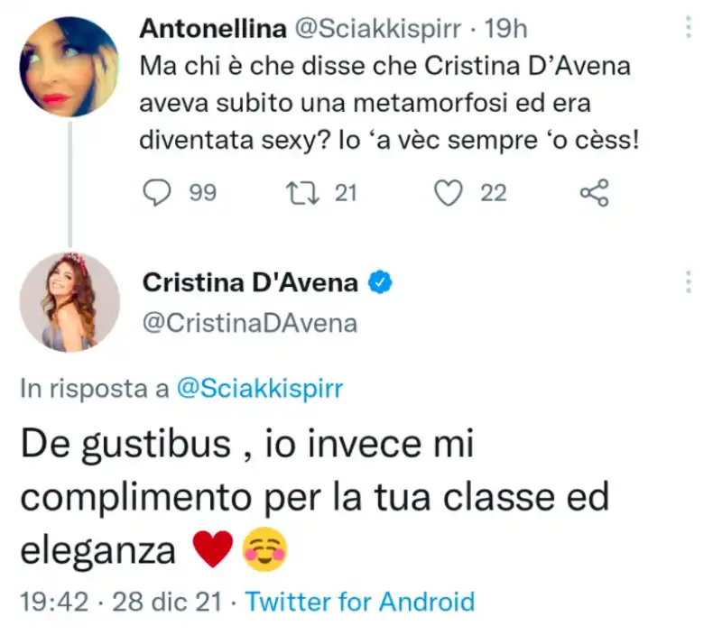 la risposta di cristina d avena a una hater