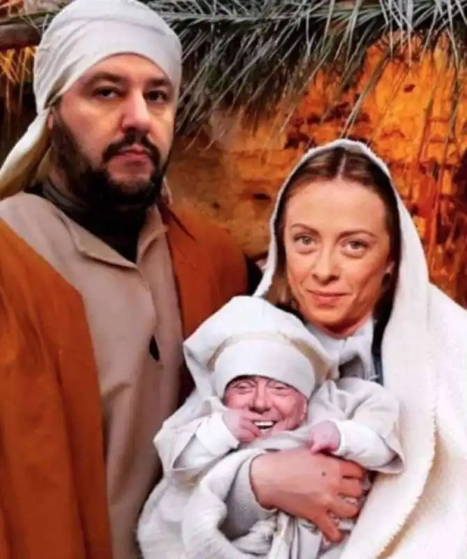 meme del presepe con matteo salvini giorgia meloni silvio berlusconi