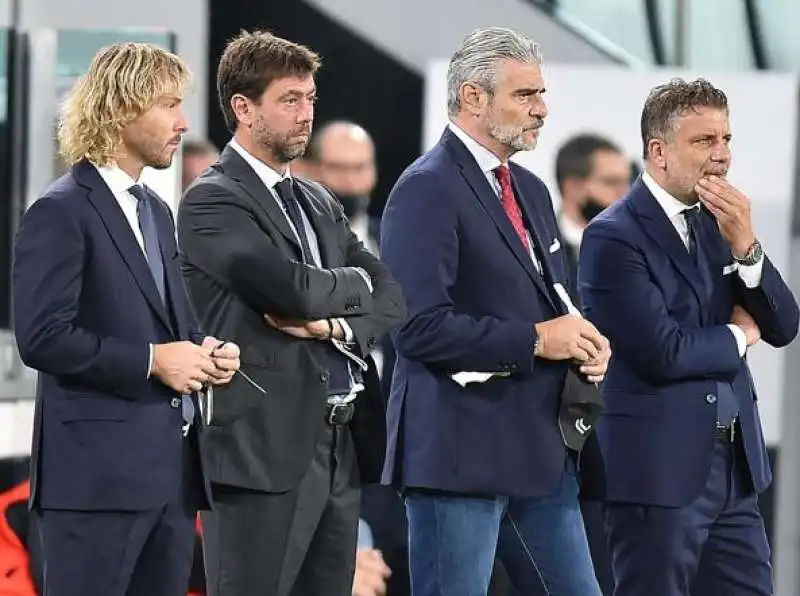 pavel nedved, andrea agnelli, maurizio arrivabene e federico cherubini 