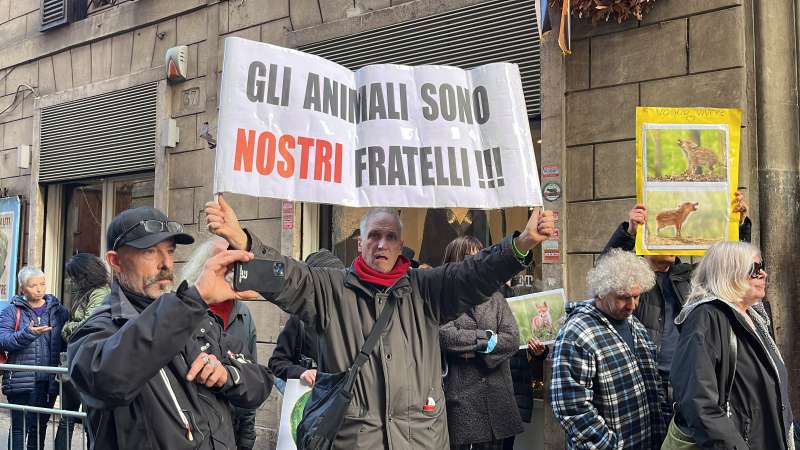 animalisti protestano davanti la sede di fratelli d italia a roma 3