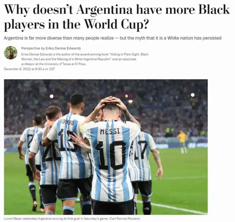 articolo del washington post che accusa la nazionale argentina di razzismo