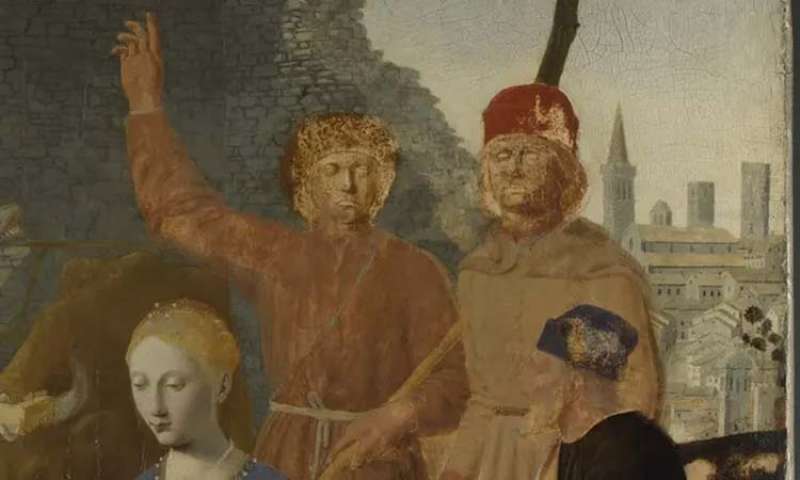 dettaglio dei pastori della nativita di piero della francesca prima del restauro