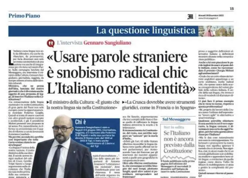 GENNARO SANGIULIANO PRIMA CHIEDE DI NON USARE LE PAROLE STRANIERE E POI PARLA DI RADICAL CHIC