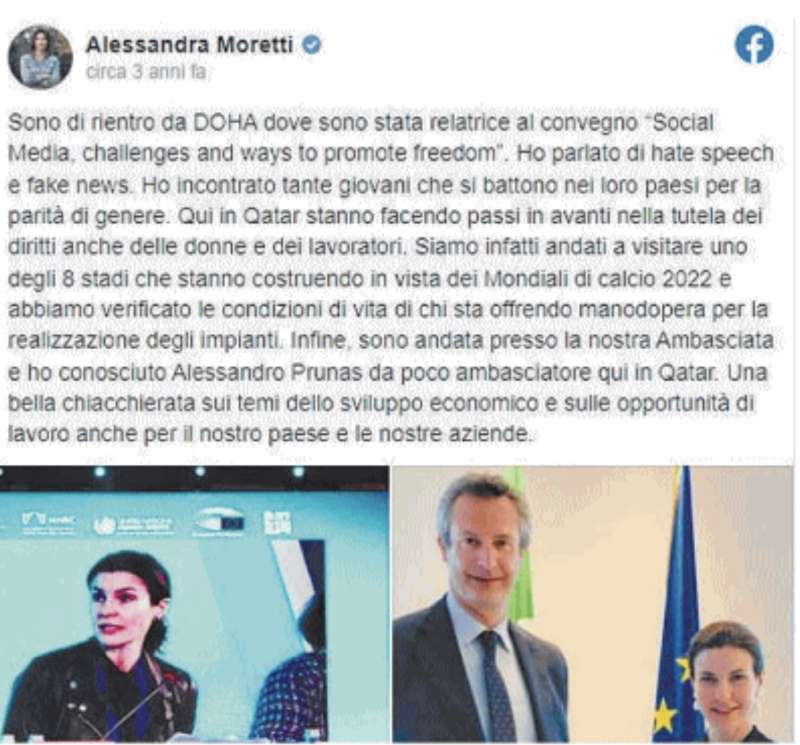 IL POST DI ALESSANDRA MORETTI SUL QATAR - 17 FEBBRAIO 2020