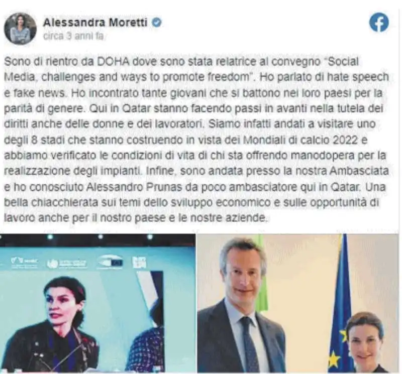 IL POST DI ALESSANDRA MORETTI SUL QATAR - 17 FEBBRAIO 2020