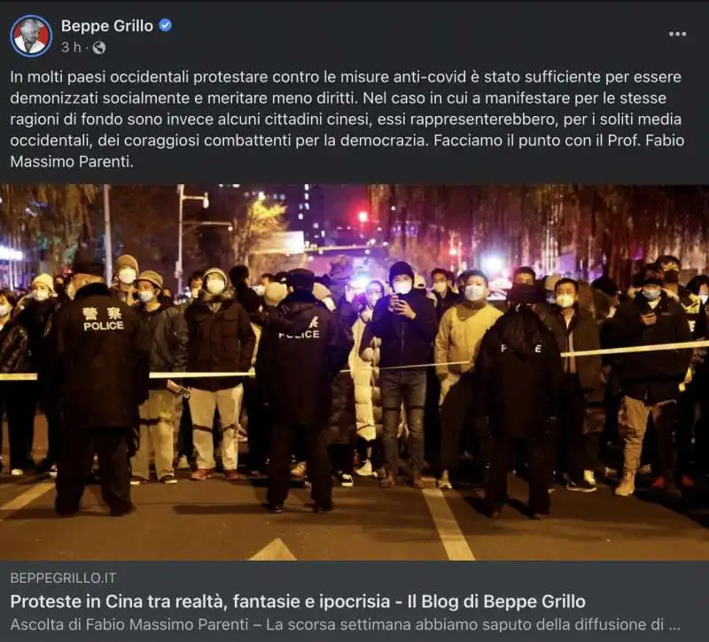 IL POST FILO CINA DI BEPPE GRILLO 