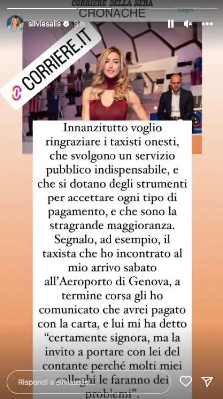 LA STORY DI SILVIA SALIS SUL INCONTRO CON IL TASSISTA CHE SI E RIFIUTATO IL PAGAMENTO CON IL POS 