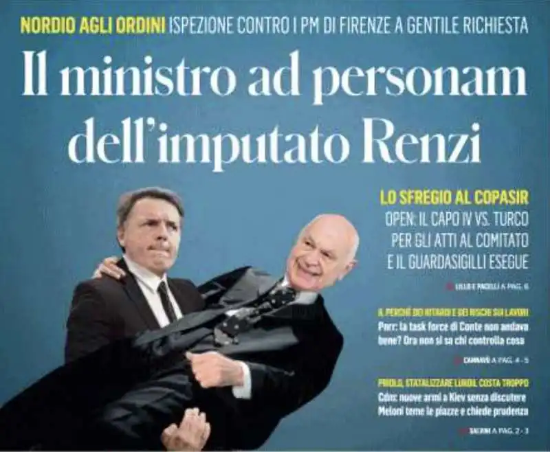 MATTEO RENZI E CARLO NORDIO -  PRIMA PAGINA DEL FATTO QUOTIDIANO 2 DICEMBRE 2022