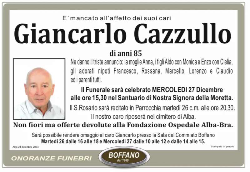 ANNUNCIO MORTUARIO DI GIANCARLO CAZZULLO