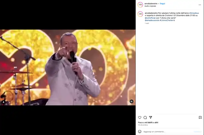 ARCOBALENO TRE PROMUOVE SU INSTAGRAM IL CAPODANNO DI AMADEUS