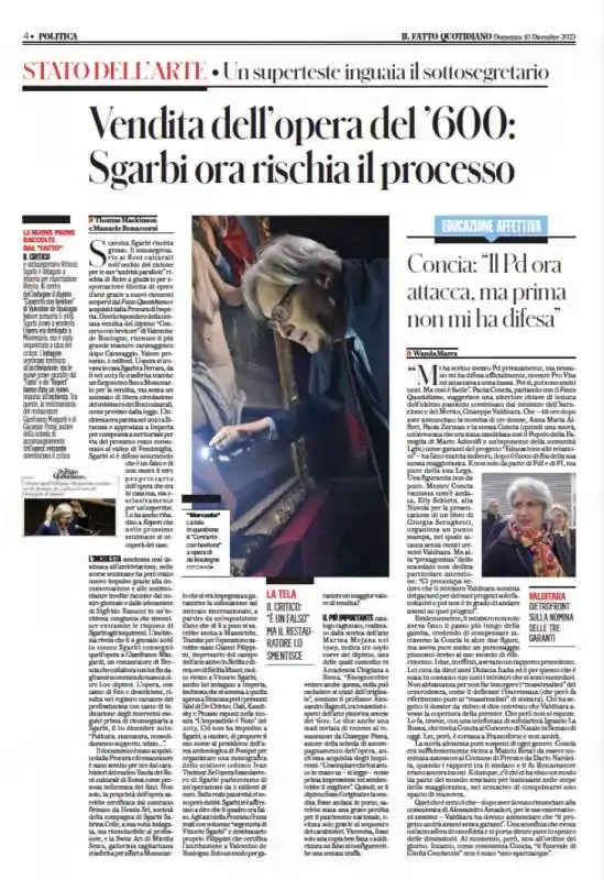 ARTICOLO DEL FATTO QUOTIDIANO SU VITTORIO SGARBI - 10 DICEMBRE 2023