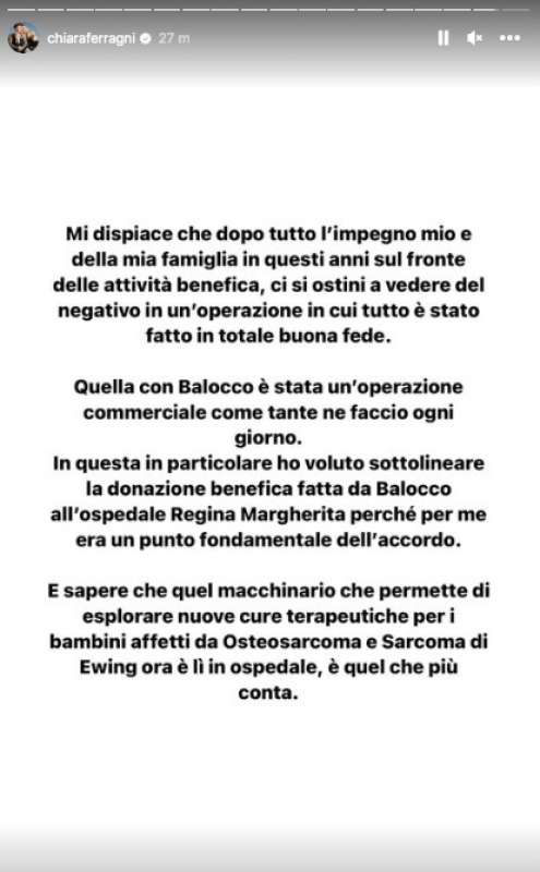 chiara ferragni risponde sul caso del panettone balocco