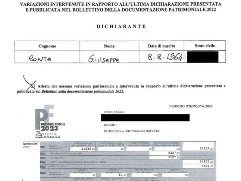 dichiarazione dei redditi di giuseppe conte