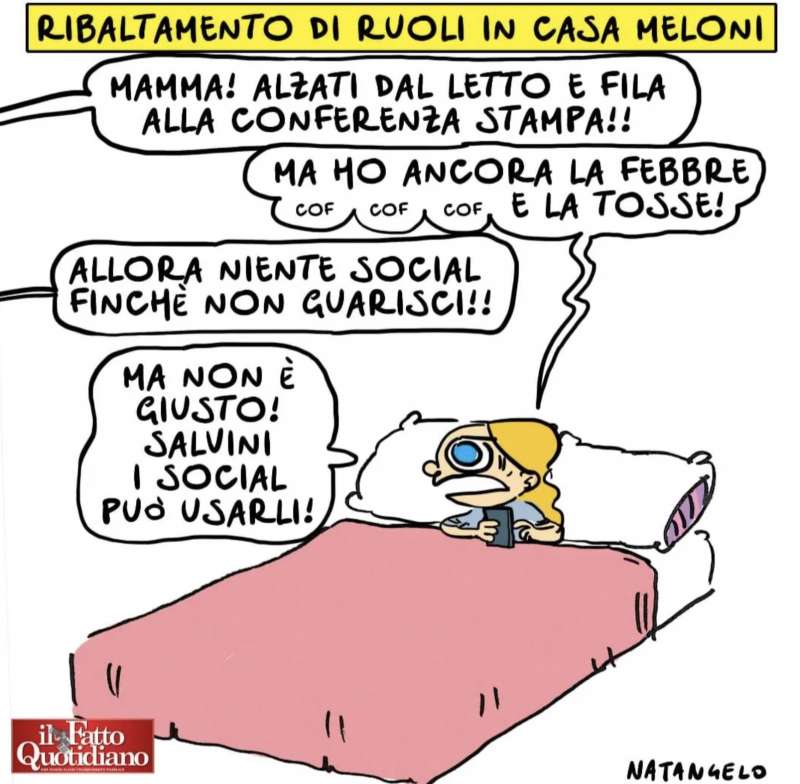 GIORGIA MELONI RINVIA DI NUOVO LA CONFERENZA STAMPA - VIGNETTA BY NATANGELO