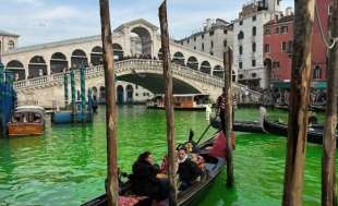 il canal grande colorato di verde dagli ambientalisti di Extinction Rebllion