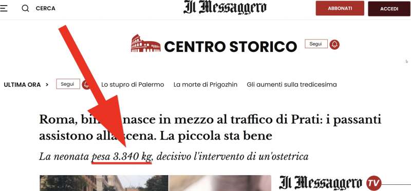 il messaggero, neonata pesa 3.340 chili