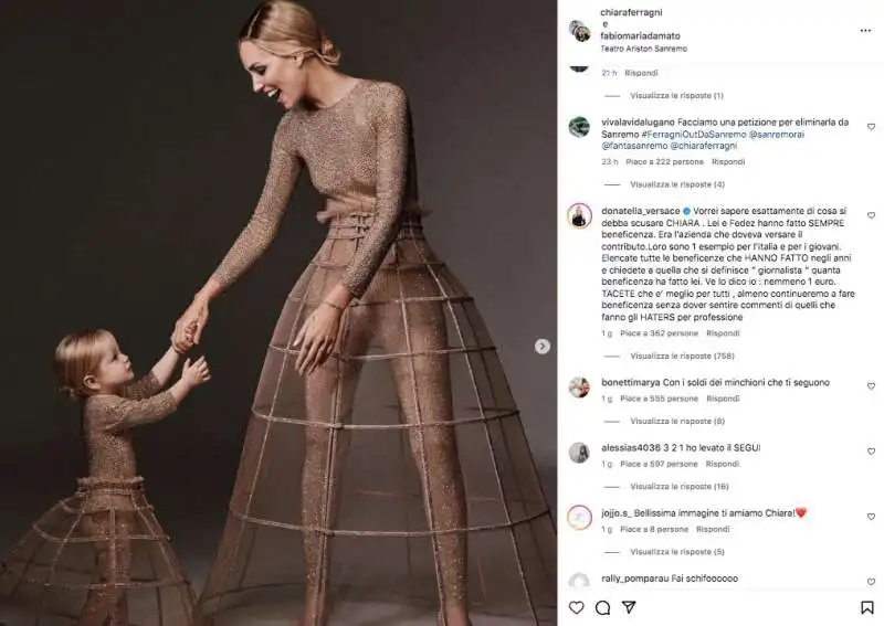 il post di donatella versace in sostegno di chiara ferragni