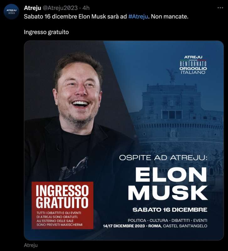 IL TWEET DI ATREJU SU ELON MUSK