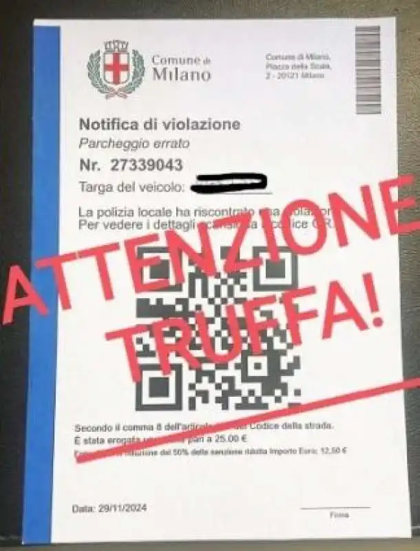 le false multe a milano - truffa con qr code