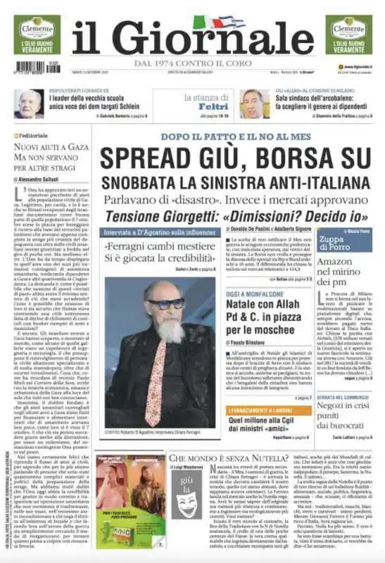 PRIMA PAGINA IL GIORNALE - 23 DICEMBRE 2023