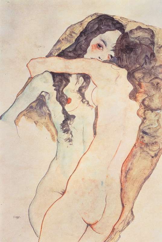 schiele donne che si abbracciano