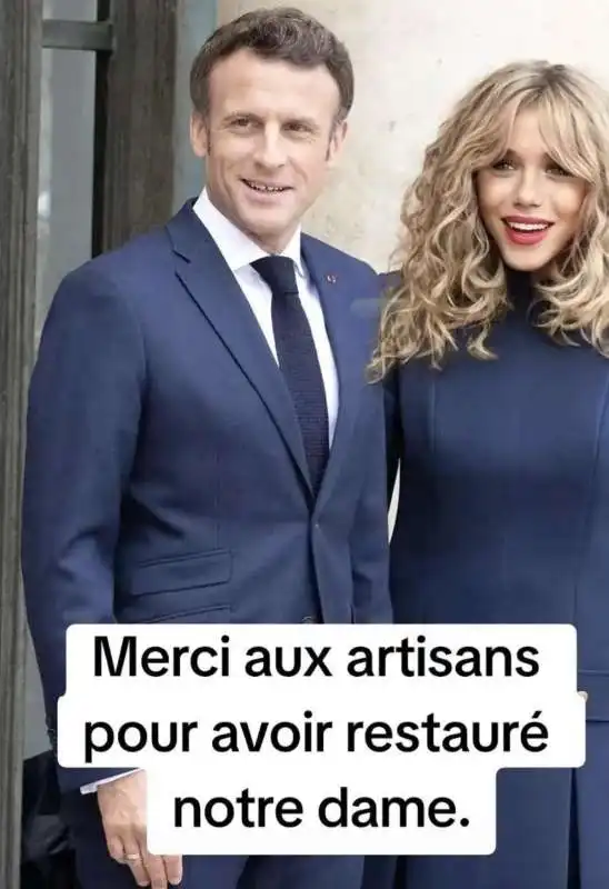 EMMANUEL BRIGITTE MACRON - NOTRE DAME . MEME 