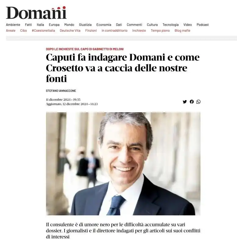 GAETANO CAPUTI FA INDAGARE I GIORNALISTI DI DOMANI