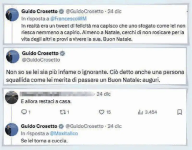 guido crosetto risponde agli hater su x