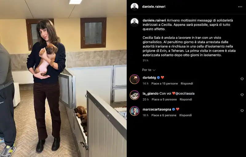 IL POST INSTAGRAM DI DANIELE RAINERI, COMPAGNO DI CECILIA SALA 