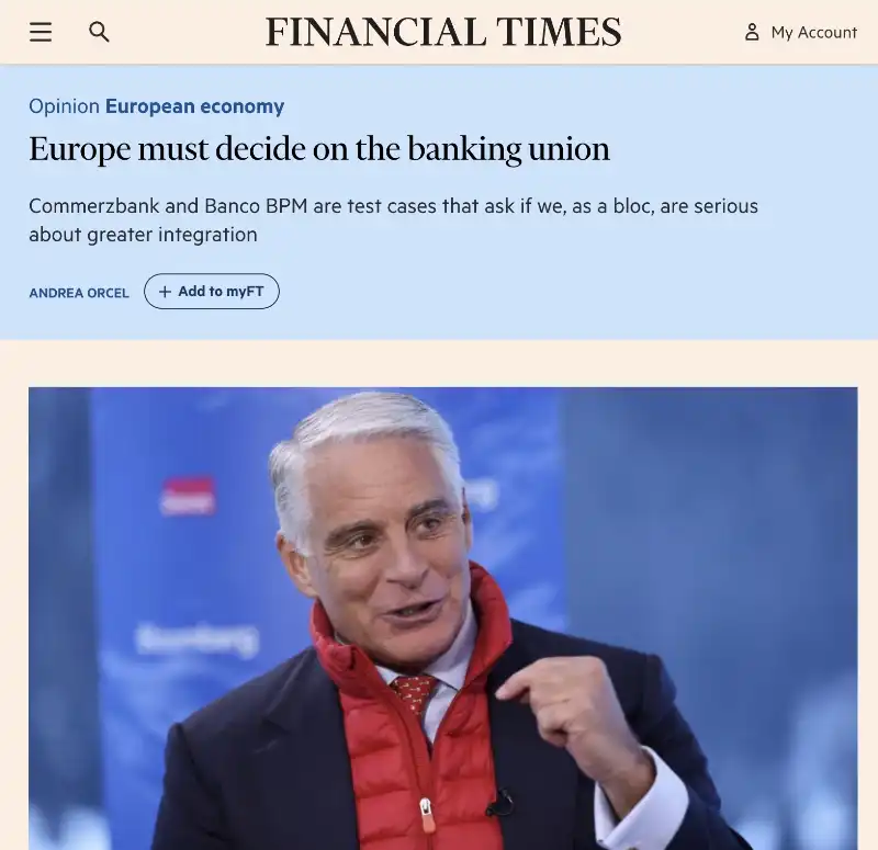 INTERVENTO DI ANDREA ORCEL SUL FINANCIAL TIMES