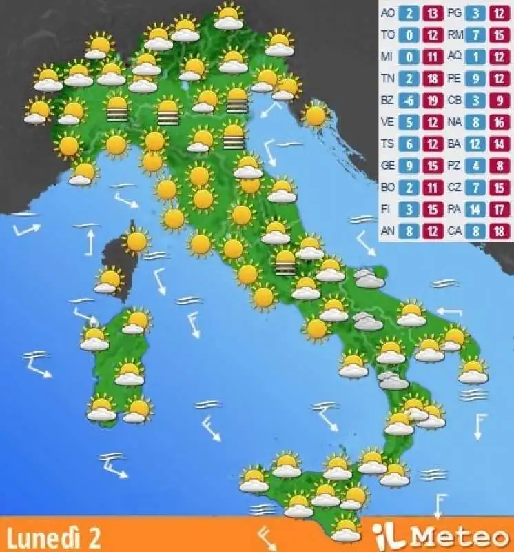 PREVISIONI METEO LUNEDI 2 DICEMBRE 2024