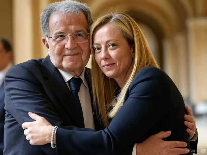 ROMANO PRODI GIORGIA MELONI - IMMAGINE CREATA CON L INTELLIGENZA ARTIFICIALE