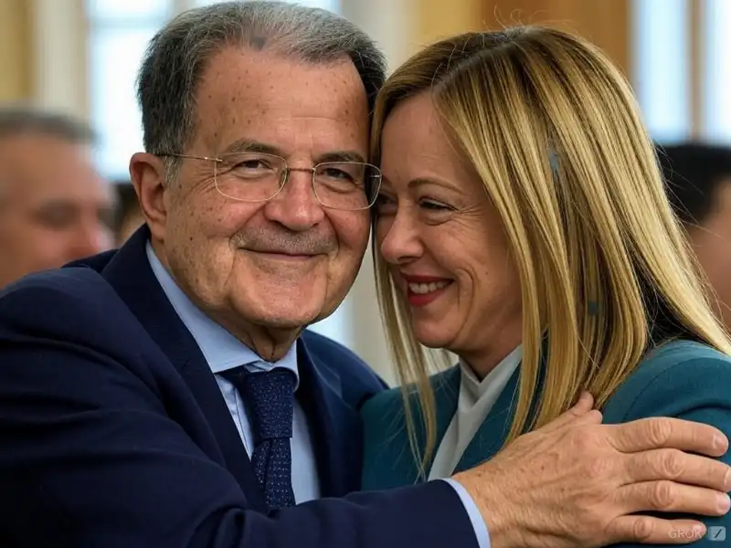 ROMANO PRODI GIORGIA MELONI - IMMAGINE CREATA CON L INTELLIGENZA ARTIFICIALE 