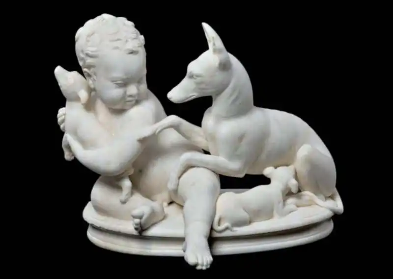 statua di fanciullo con cani   collezione torlonia