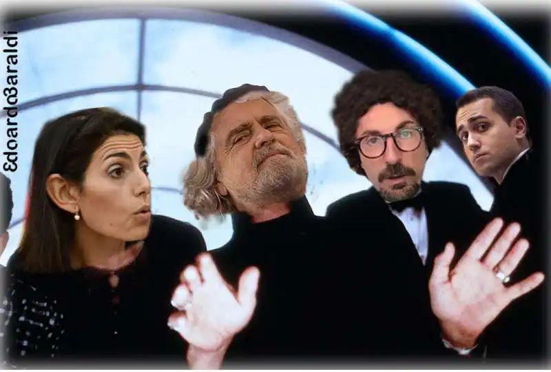 virginia raggi   beppe grillo   danilo toninelli   luigi di maio   meme by edoardo baraldi 