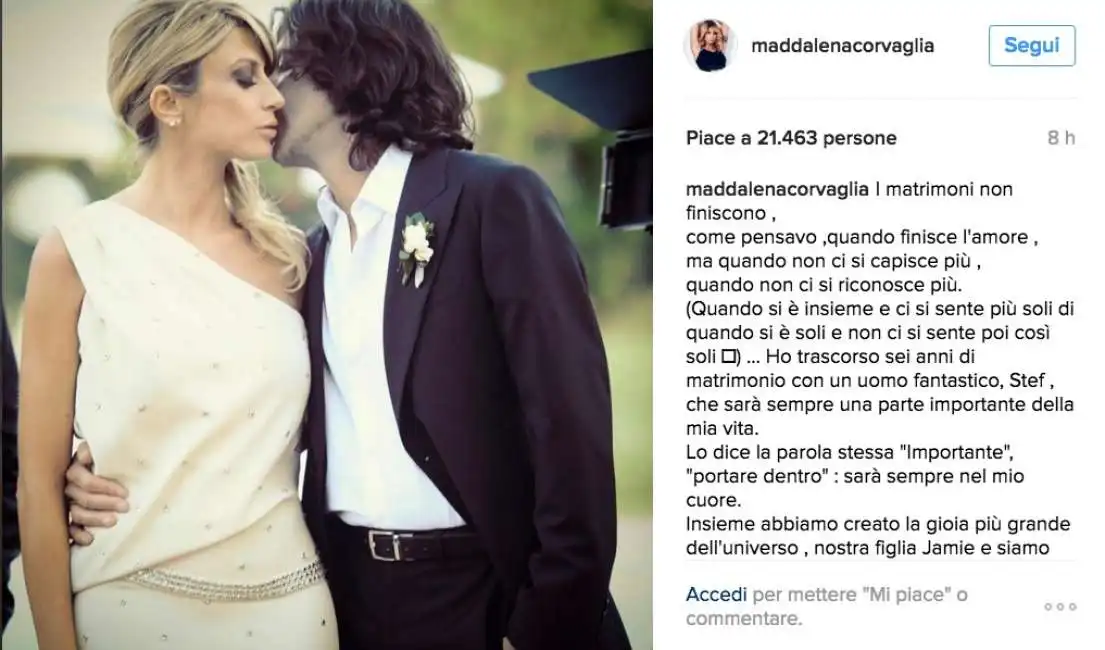 maddalena corvaglia annuncia la fine del suo matrimonio con stef burns