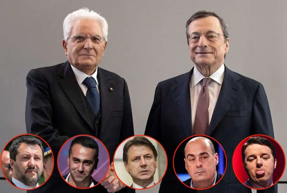 sergio mattarella mario draghi matteo salvini luigi di maio nicola zingaretti giuseppe conte matteo renzi