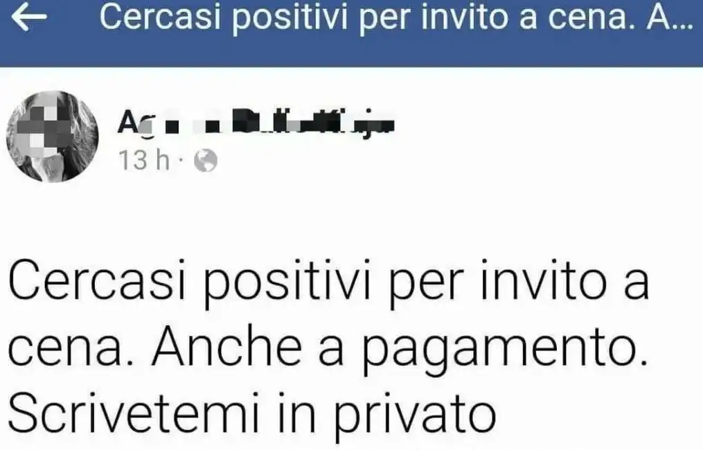 il post della no vax di lamon in cerca di positivi per la cena