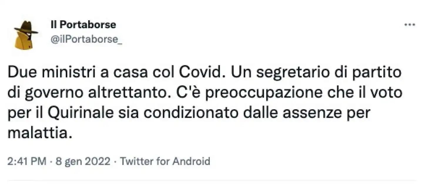 il tweet del portaborse sui ministri a casa con il covid