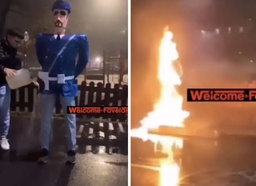 manichino poliziotto incendiato capodanno milano 