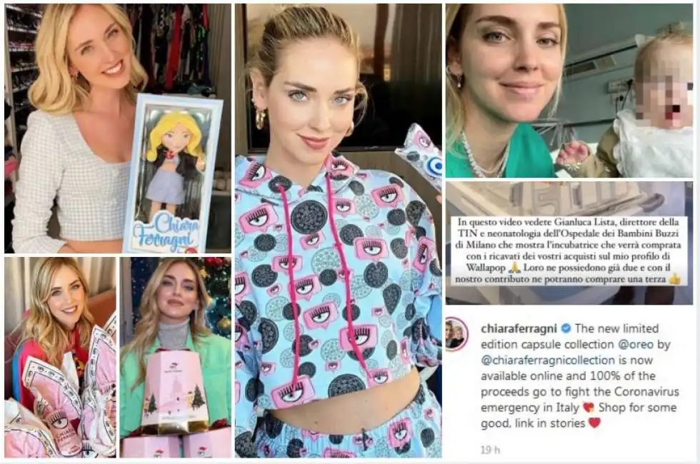 chiara ferragni e le iniziative di beneficenza oreo incubatrice pandoro balocco uova pasqua bambola trudi