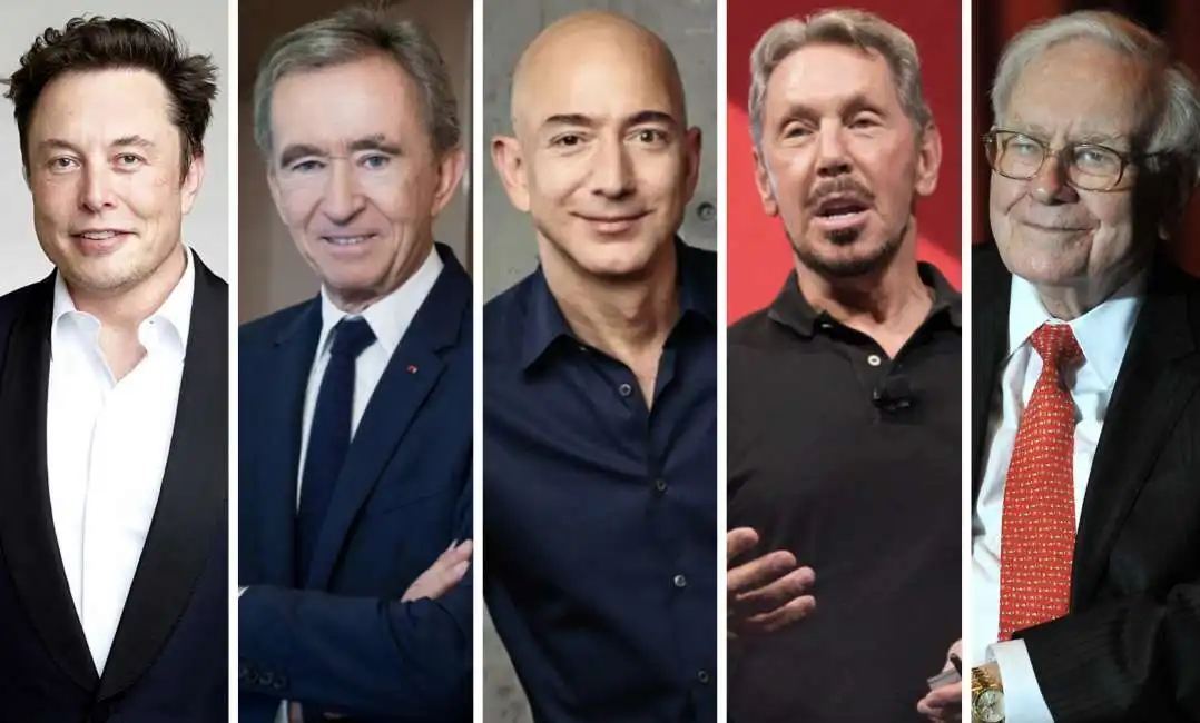 elon musk, bernard arnault, jeff bezos, larry ellison e warren buffett