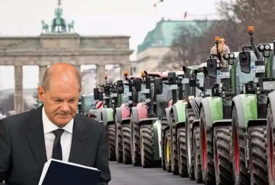 protesta degli agricoltori tedeschi a berlino germania olaf scholz