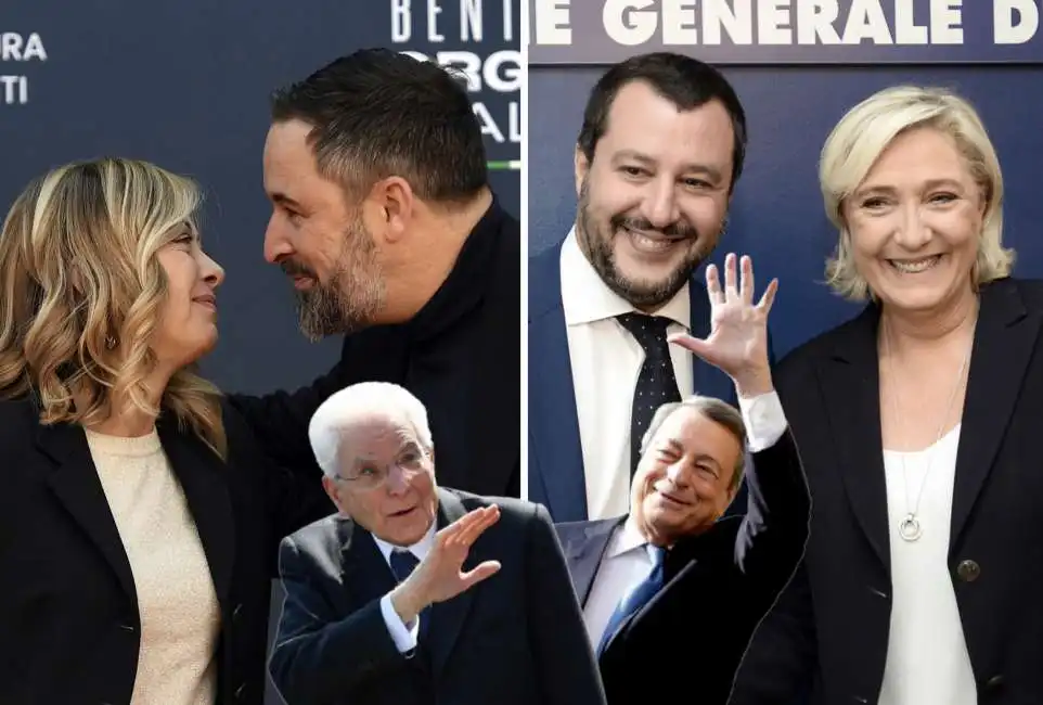 sergio mattarella mario draghi marine le pen giorgia meloni matteo salvini santiago abascal 