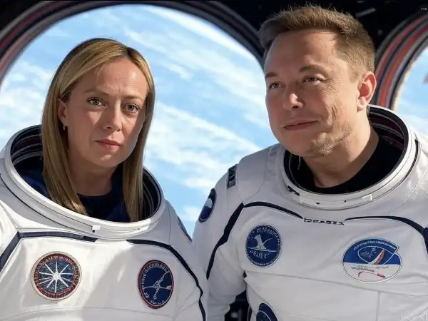 giorgia meloni e elon musk nello spazio - immagine creata con l intelligenza artificiale di grok