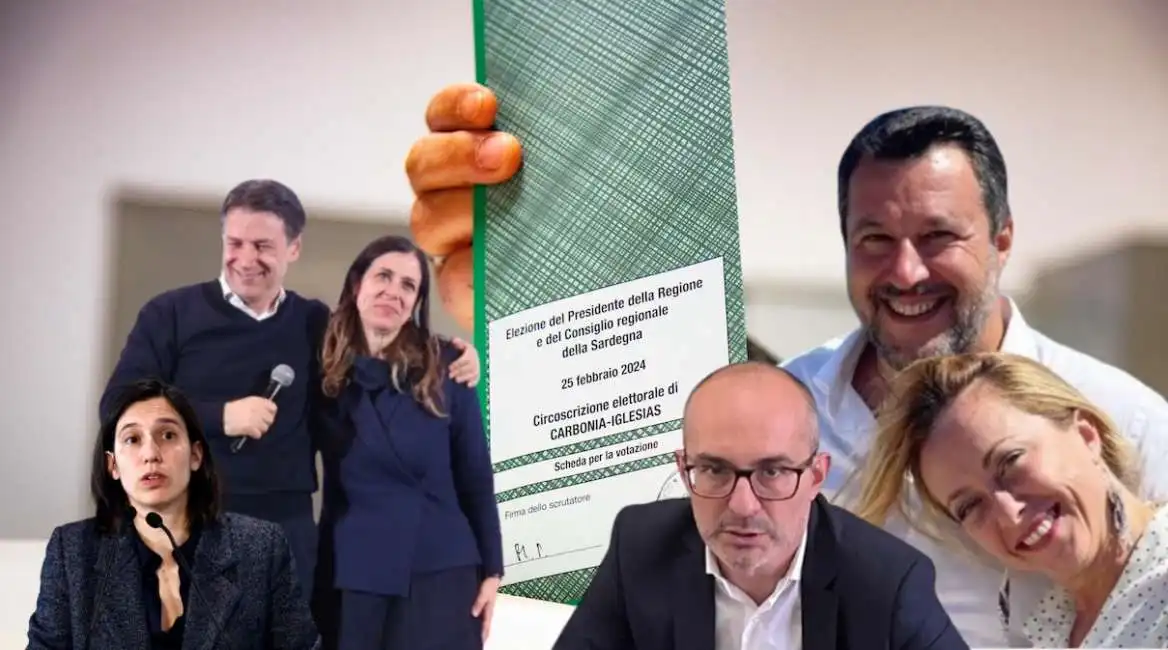 elly schlein giuseppe conte alessandra todde giorgia meloni matteo salvini paolo truzzu 