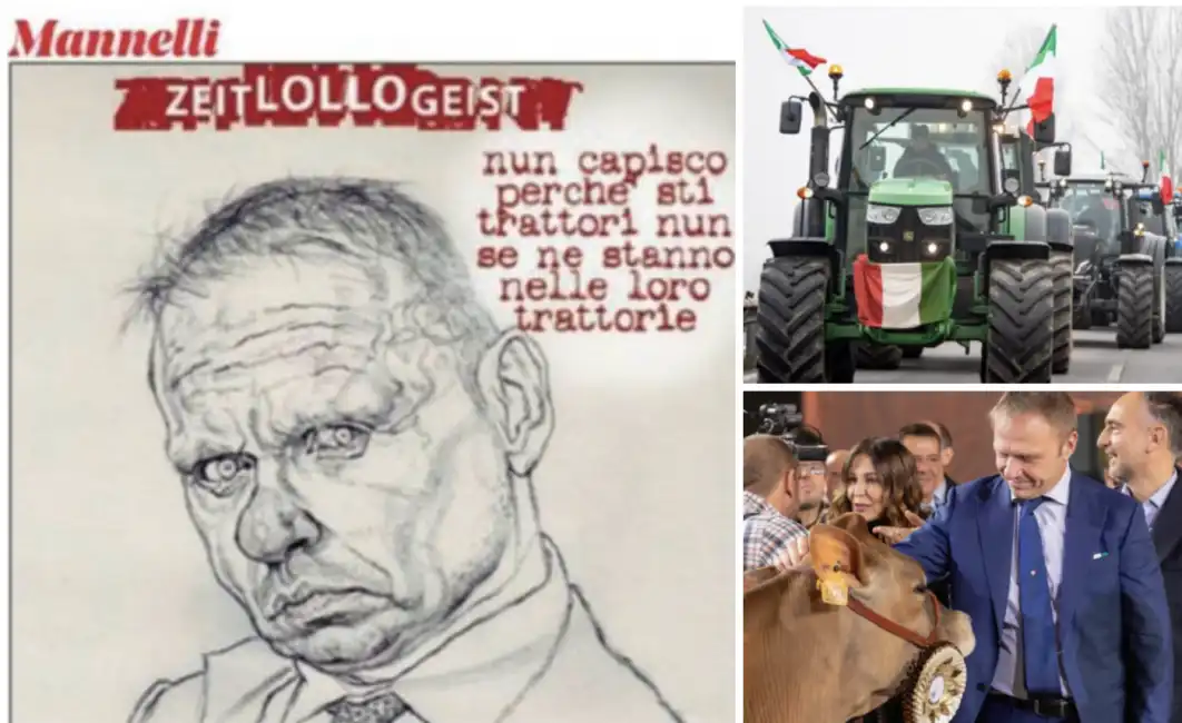 francesco lollobrigida e i trattori – vignetta by riccardo mannelli agricoltori proteste