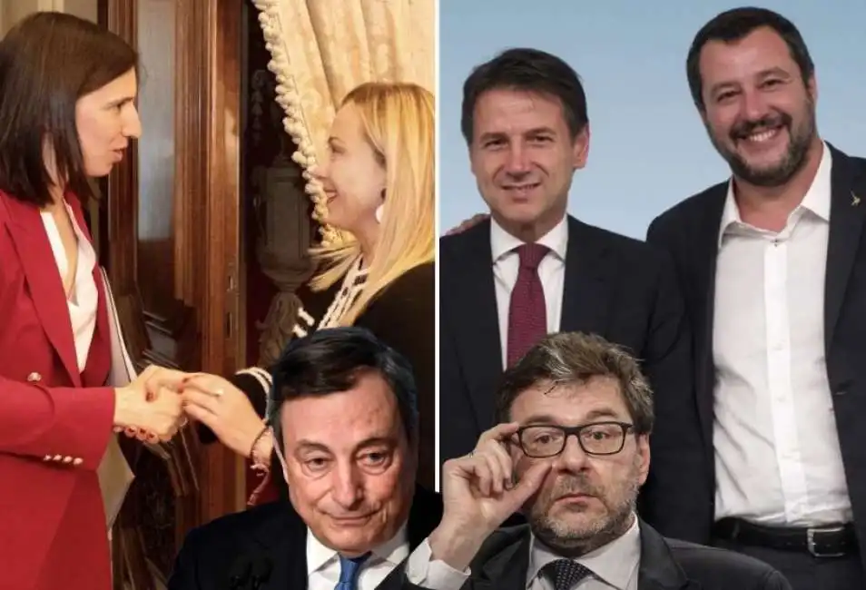 giorgia meloni elly schlein - giancarlo giorgetti mario draghi - matteo salvini giuseppe conte